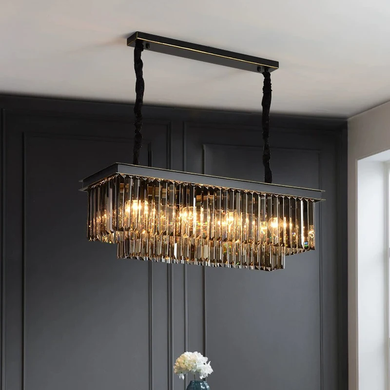 

AiPaiTe Modern Black Crystal LED Chandelier for Living Room Dining Room Stainless Steel Round/Rectangular Chandelier