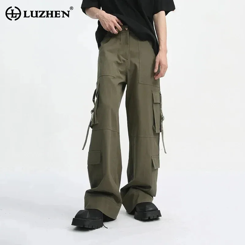 

LUZHEN Mid-rise Men's Cargo Pants Long 2024 Summer New Multi-pocket Design Fashion Loose Casual Male Overalls High Street 9C5680