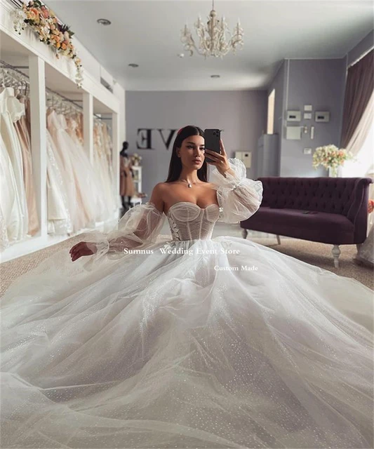 Vestidos De Novia Organza Ruffles V Cuello Nupcial Vestido Dropped