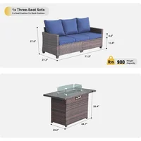 Outdoor Patio Sofa, 2-Piece Wicker Furniture Set with 3-Seater Sofa and Fire Pit Table, Patio Furniture with Anti-Slip Cushions 2