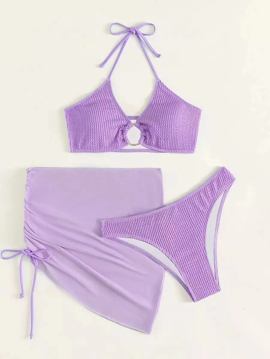 3 piece bikini set with skirt