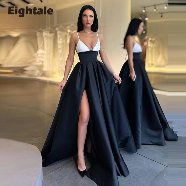 Eightale preto e branco vestido de noite cinta de espaguete a linha high  side split vestidos de festa formatura vestidos para mulher 2023 -  AliExpress