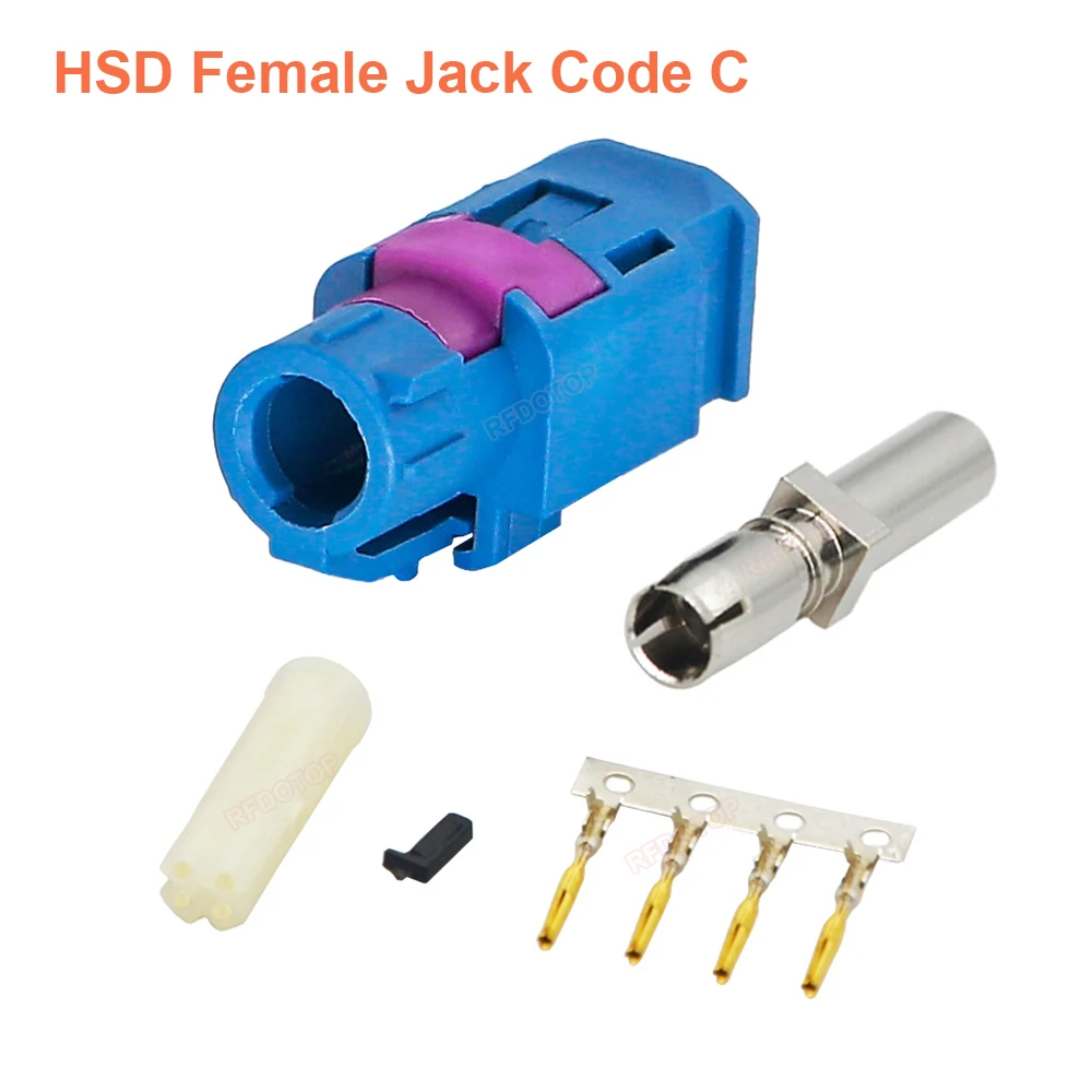5x Car HSD Fakra Z Crimp Female Jack Right Angle Connector For
