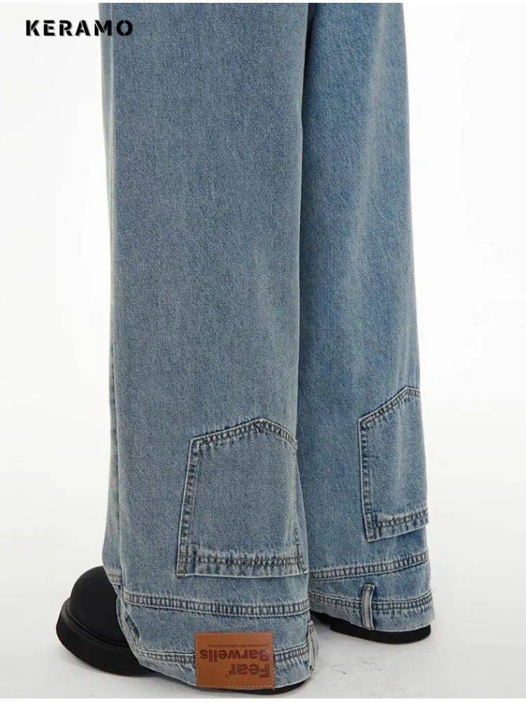 

Y2K Wide Leg Retro High Waist Trashy Denim Trouser Women's Baggy 2000s Vintage Casual Pants Contrast Color High Street Jeans