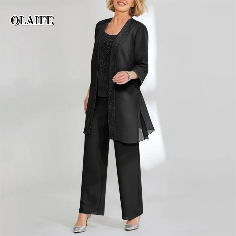Mother Bride Dresses Chiffon Pantsuits with Jacket