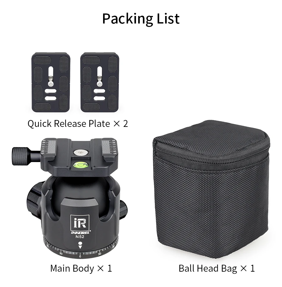 N52 Black Panoramic Low Profile Tripod Ball Head, Double U Notch Ultra-low Spher