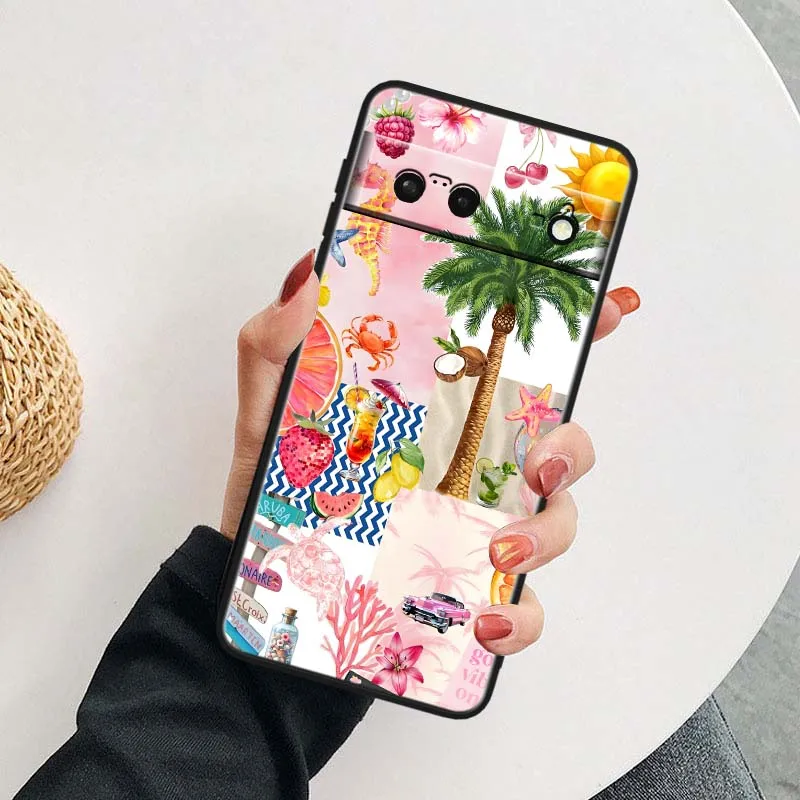 Cartoon Beach Wave Scene Soft Black Phone Case Cover