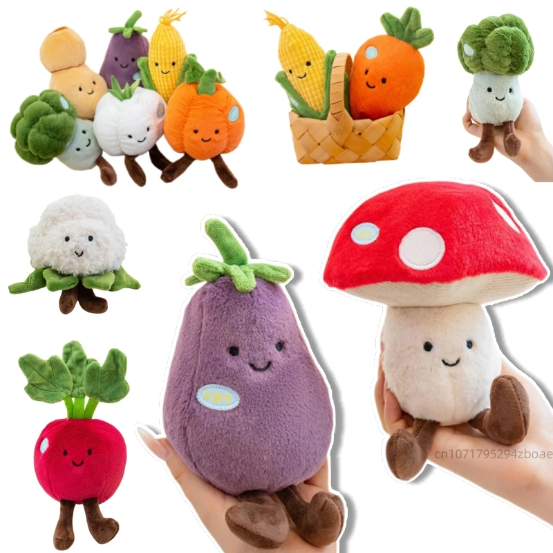 New 20cm Cartoon Vegetable Plush Doll Carrot Broccoli Pumpkin Eggplant Corn Mushroom Plush Toy Home Decoration Gift For Children