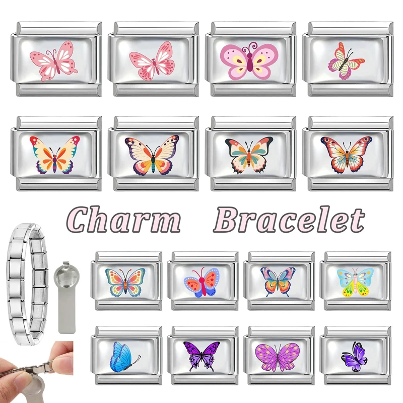Fashion Colorful Butterfly Series Y2K Love Italian Charm Links Fit 9mm Bracelet