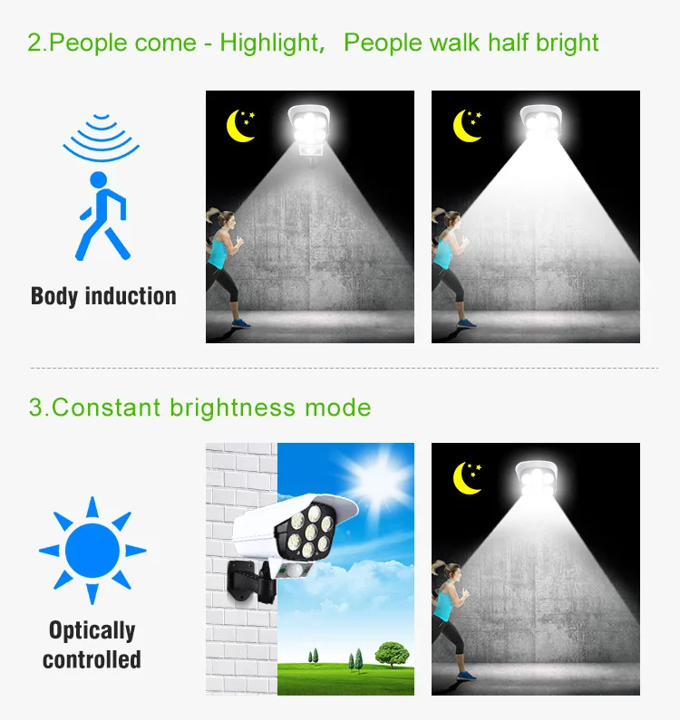 Mode 2 and mode 3 operation of a solar sensor light