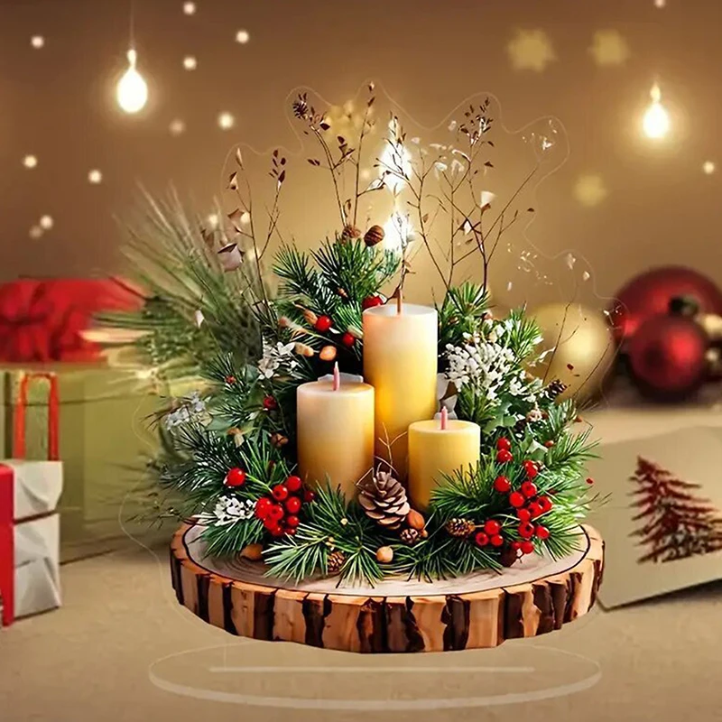 1pcs Christmas Reindeer Sleigh Santa Figurine 2D Acrylic Christmas Santa Claus On Sleigh Decoration Holiday Party Supplies