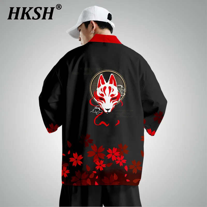 

HKSH Spring Summer New Sunscreen Suit Men's Tide Print Master Taoist Robe gothic Cardigan Shirt Japanese Dark Punk Stitch HK1609