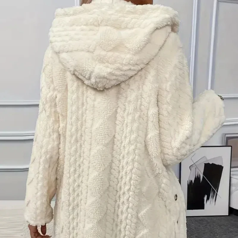 Fashion Autumn and Winter New Item Solid Color Single Breasted Plush Casual Hooded Sweatshirt Jacket 173