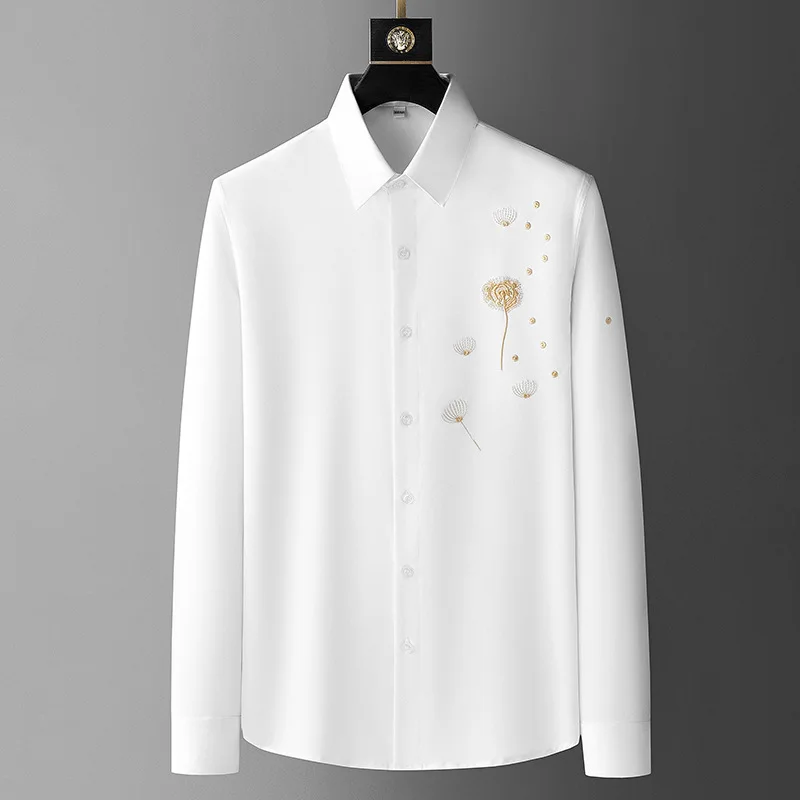 Men New High-quality Spring Shirt Fashion Classic Exquisite Temperament Embroidery Business Casual Everything Party Commuter Top