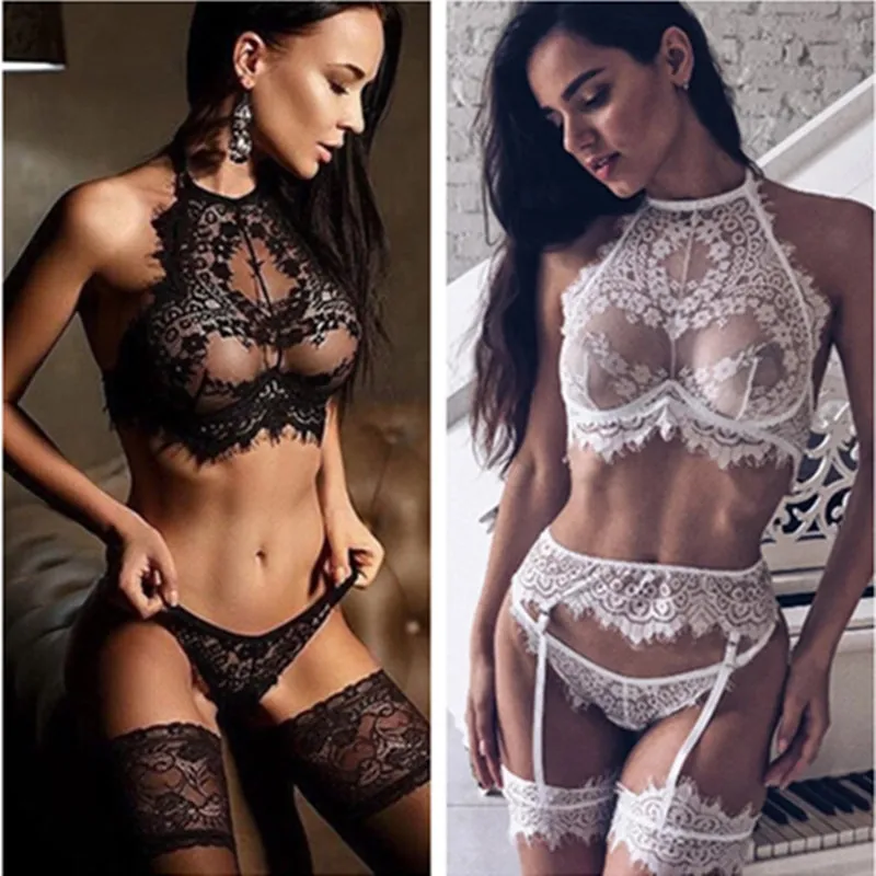Sexy See Through Lingerie Set Erotic Lace Hollow Underwear Porno Temptation Bikini Bra Nightwear Flirt Clothes For Women women lingerie women sleepwear set