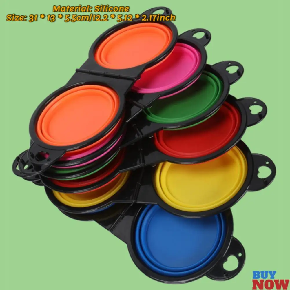 2 In 1 Dog Bowl Portable Folding Pet Double Bowl Collapsible Silicone Water Bowls For Dog Outdoor Travel Cat Feeding