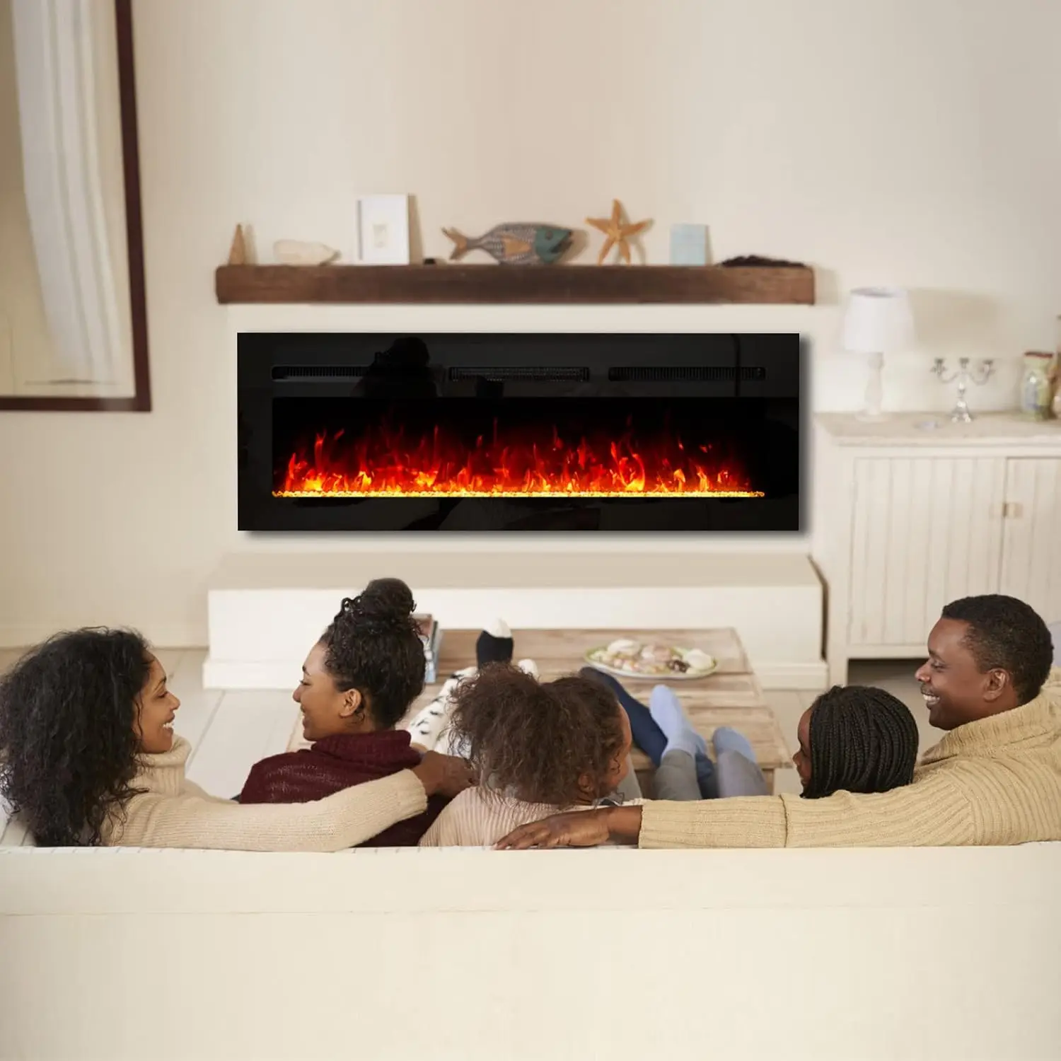 Electric Fireplace 60Inch Wall Mounted Electric Fireplace, Remote Control With Timer Touch Screen Adjustable Flame Color + Speed 6