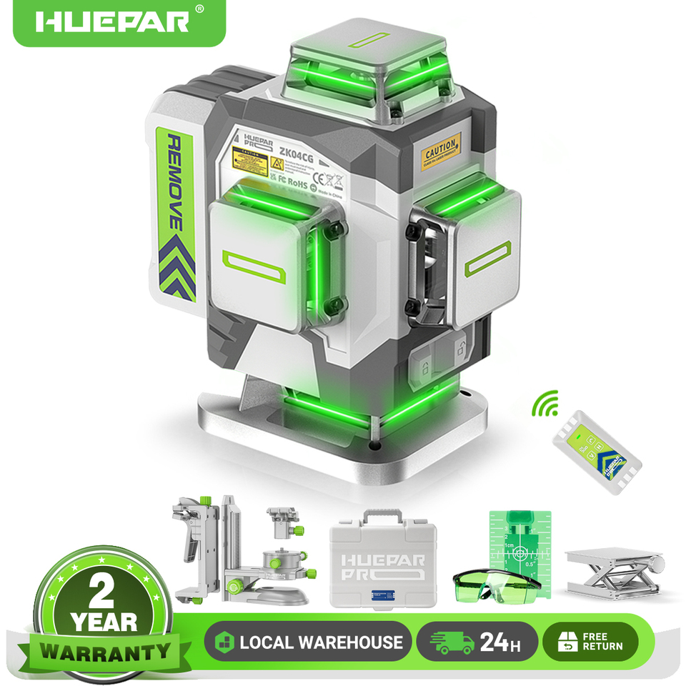 Huepar Pro 4D 16 Lines Laser Level Â±2mm High Accuracy Self Leveling Green Beam Cross Line Laser Tool With 8000mAh Li-ion Battery