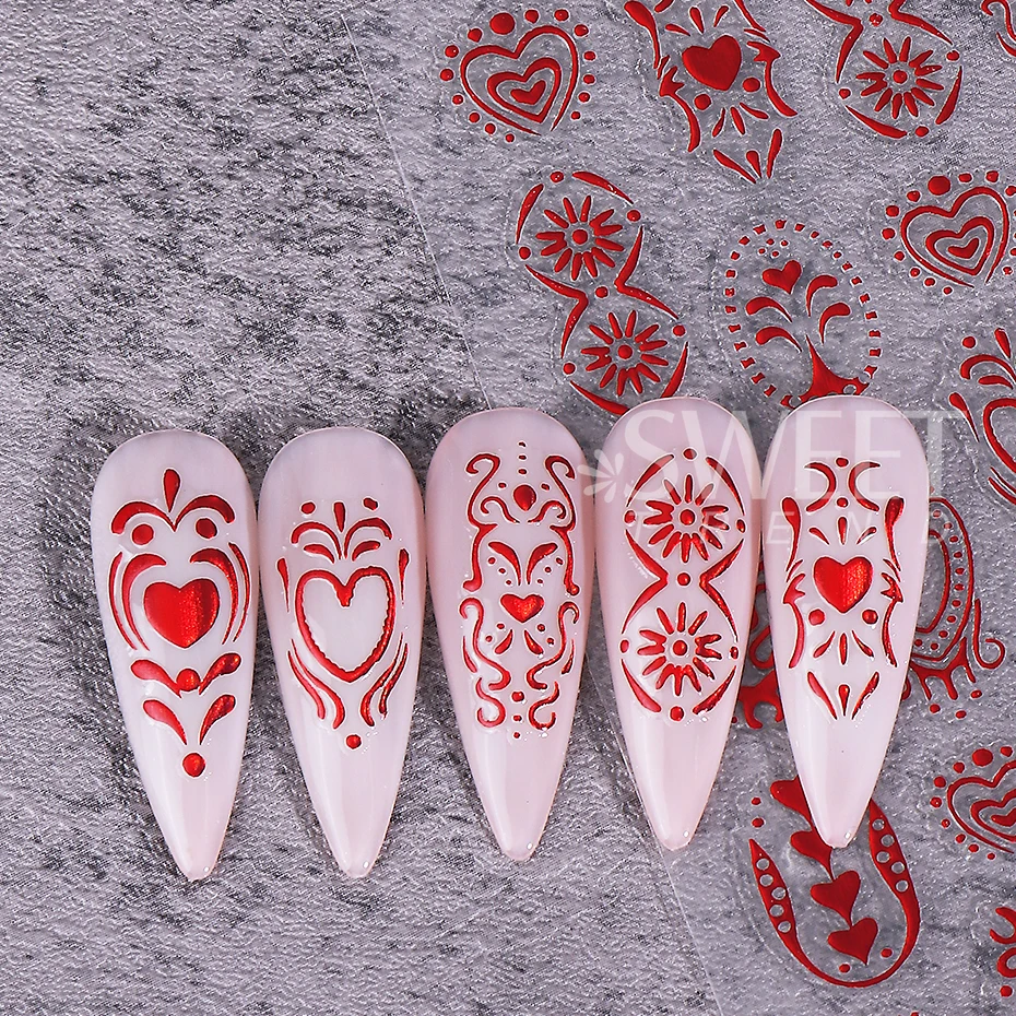3pcs Bohemian Nail Stickers Metal Retro Patterned Heart Totem Self-adhesive Nail Decals DIY Luxury Manicure Sliders Decoration