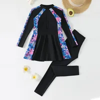 Girls Two Pieces Suit 8-12 Years Children Long Sleeve Swim Dress 2026 Kids Swimsuit Print Swimwear Burkini Muslim Bathing Suits