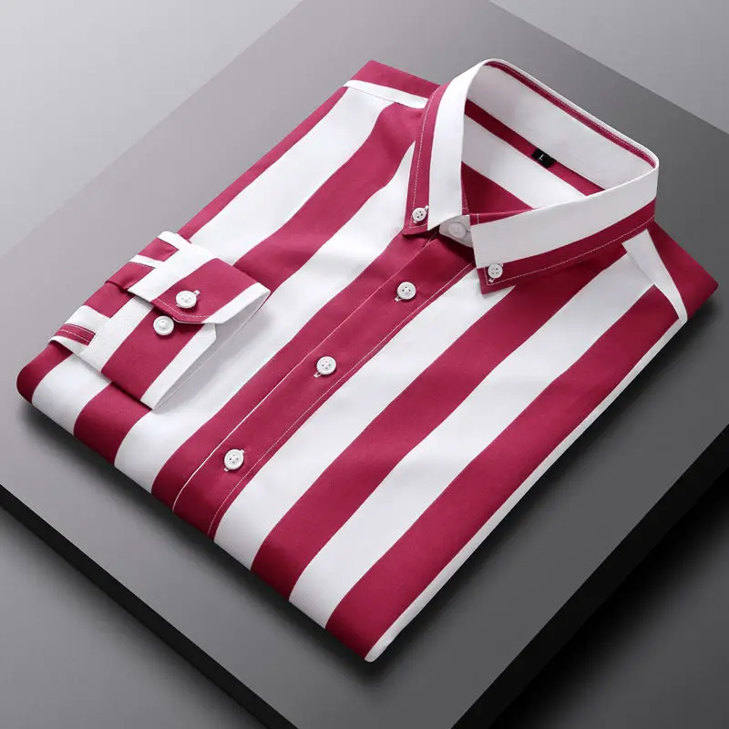 Men Casual Shirts Fashion Lapel Button Loose Korean Striped Shirts Men Autumn Casual Tops