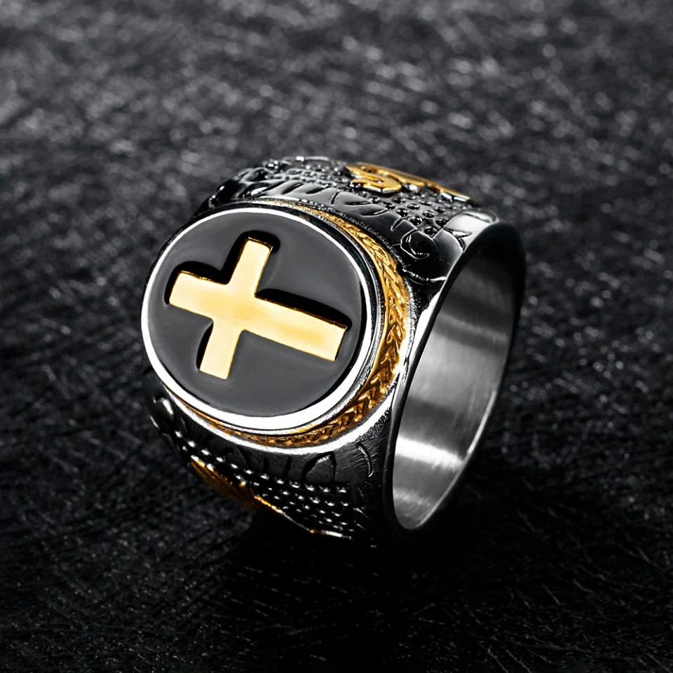 Anillo De Corona Real De Oro Para Hombre, Tamaño 11, Acero Inoxidable, Vintage, Anillo De Corona De Cruz