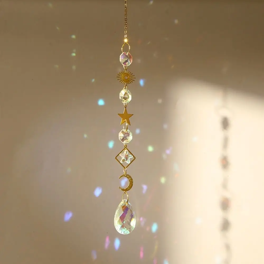 Sun Moon Star Crystal Sun Catcher Stained Glass Balcony Yard Window Drop Bell Party Decor Rainbow Prism Wind Bell Pendant