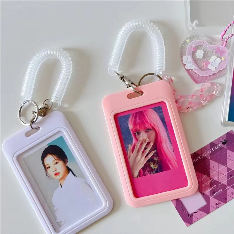 Kawaii Pink transparent acrylic Photocard Holder keychain Photo Display Holder Credit ID Bank Card Protective Case Pendant