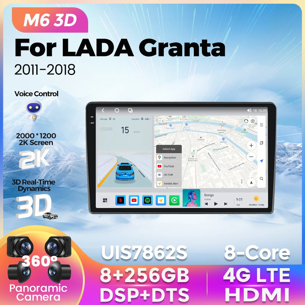 

Новинка 2023, автомагнитола M6 Pro Plus 3D для 1DIN LADA Granta Sport 2011-2018, мультимедийный плеер с GPS-навигацией для Carplay, Android, авто
