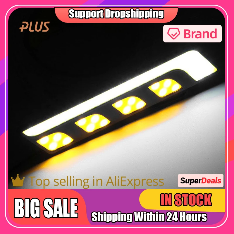 1 Pair Car Daytime Running Lights Turn Signal Light Cob High Brightness