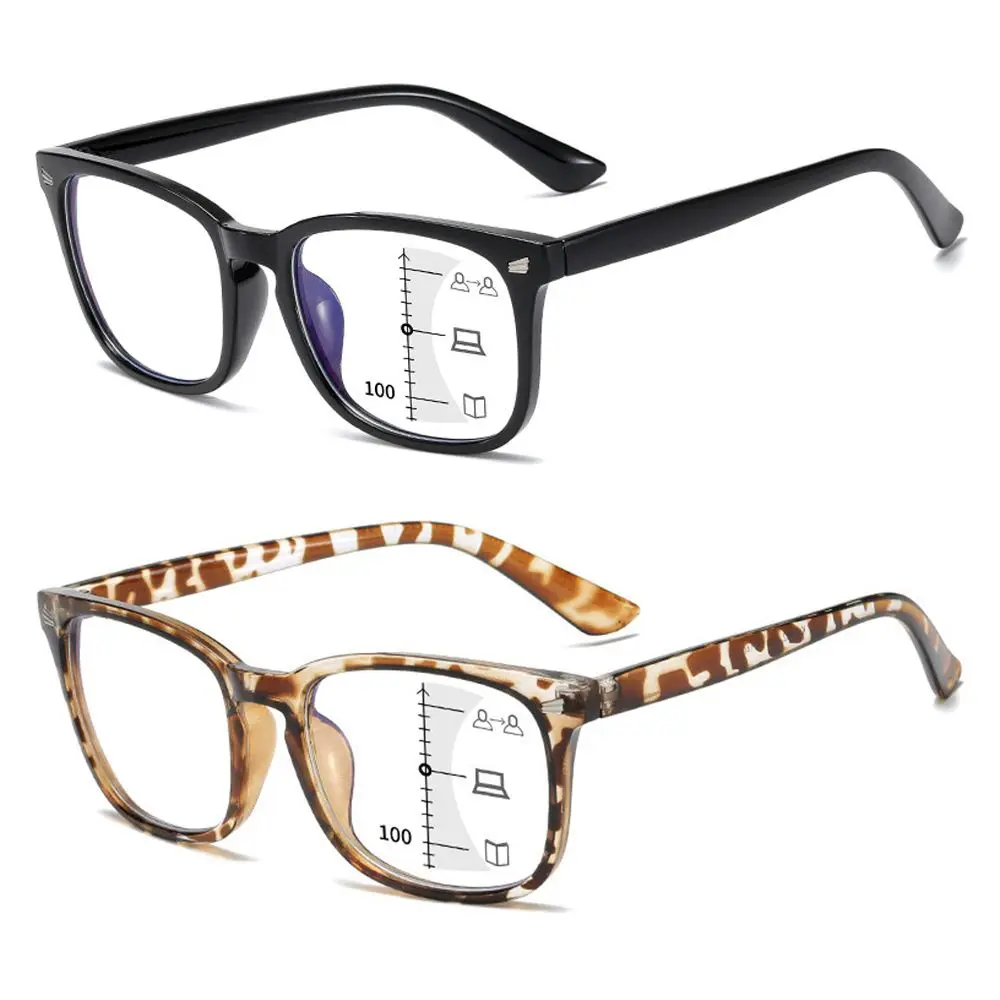 Square Multifocal Progressive Reading Glasses Men Women Fashion Anti Blue With Diopters Anti-glare Computer Eyeglasses +1.0~+4.0
