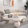 White Cute Cloud Shape Low Coffee Table with 3 Ball Legs, Modern Funky Cartoon Irregular Indoor Tea Table, for Living Room, Smal 1