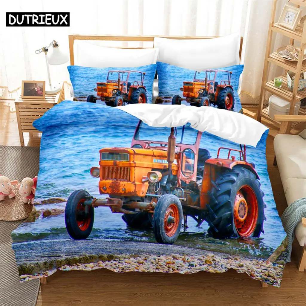 

Beach tractor 3D Digital Bedding Set,Duvet Cover + Pillowcase,Popular Style 2/3 pcs.(No padding No sheet) queen bedding set
