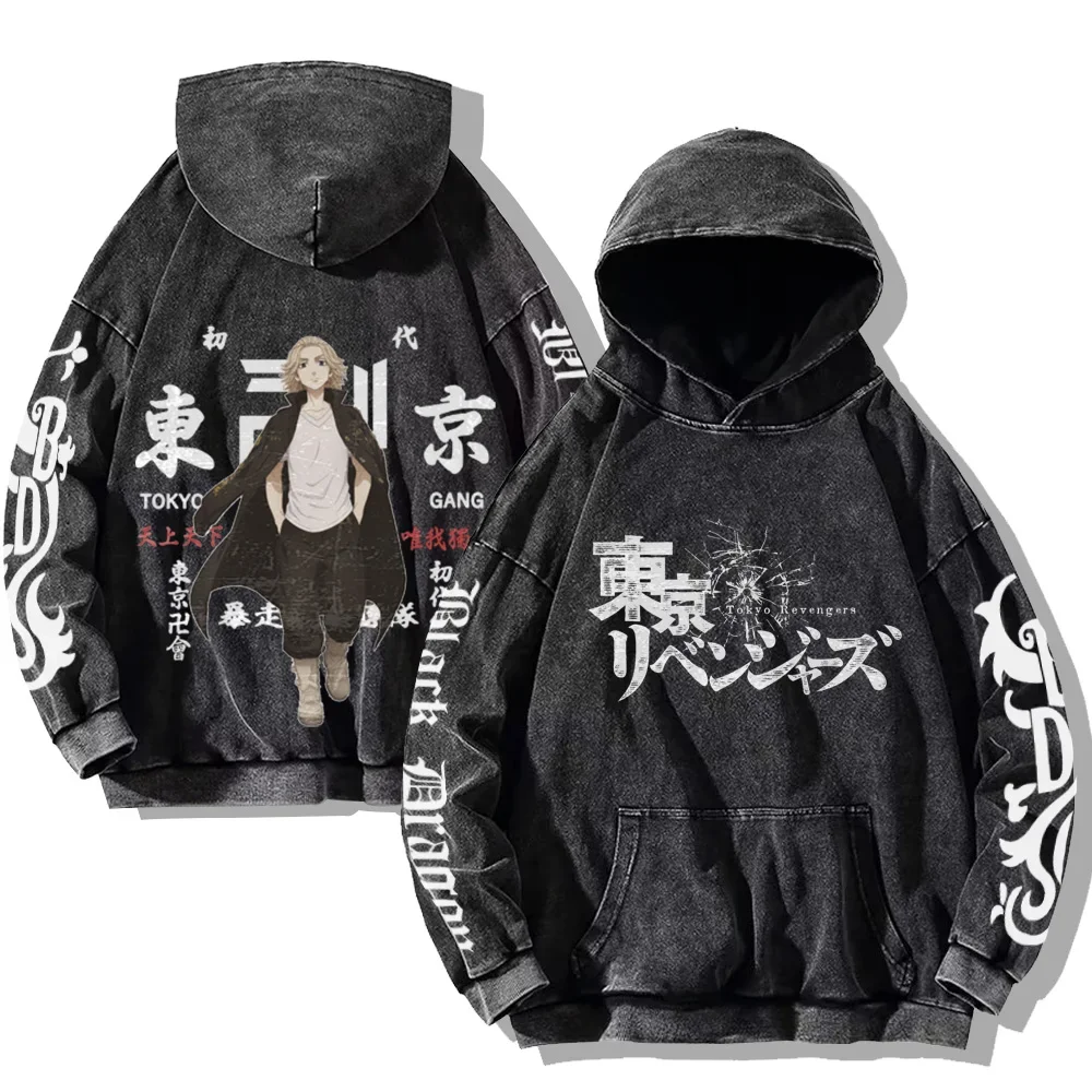 

100% Cotton Anime Vintage Hoodie Tokyo Revengers Hoodies Spring Autumn Long Sleeve Sweatshirts Washed Hood Sweatshirt Y2k Hoody