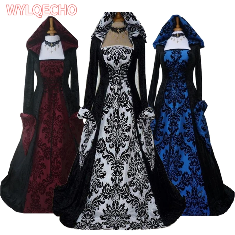 Halloween Costume Witch Medieval Dress Women Adult Large Size Scary Cosplay Gothic New Wizard Halloween Costumes for Women