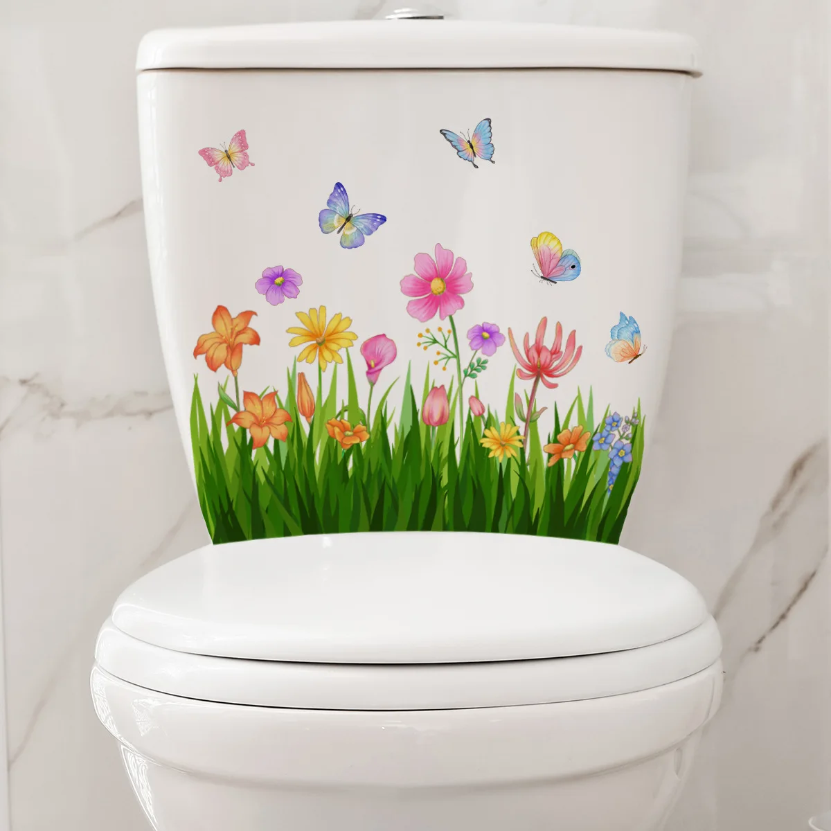 Plants Flowers Butterflies Toilet Sticker Bathroom Toilet Cover Sticker Refrigerator Wall Stickers Wc For Home Decoration vinyl stickers toilet stickers toilet wall stickers toilet seat stickers kitten wall stickers