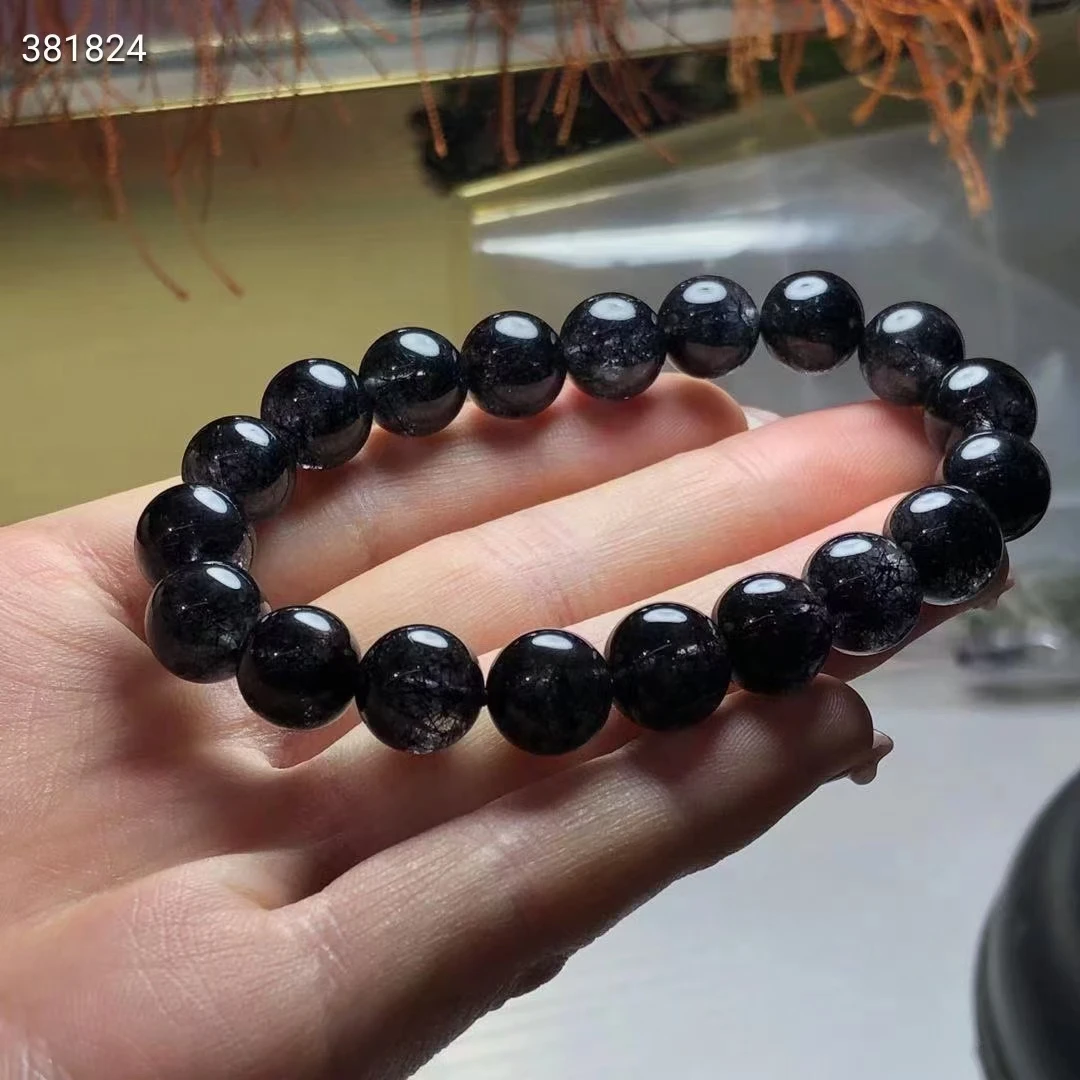 Pulsera de cuentas redondas de cuarzo negro Natural para hombre mujer, joyería de elástica, 8mm, 9mm, 10mm, 11mm, 12mm, AAAAAA|Pulseras y brazaletes| AliExpress