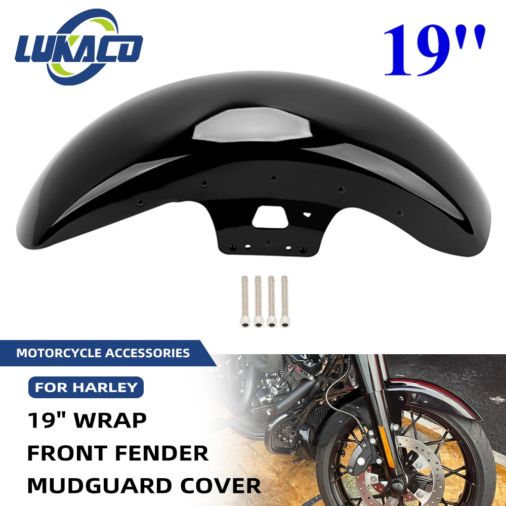 

Motorcycle Gloss Black 19" Wrap Front Fender Mudguard Heavy Duty Steel For Harley Touring Road King Electra Street Glide 2014-up