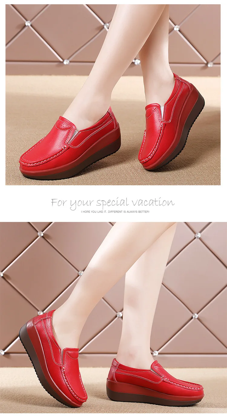 Platform Flats Loafers for Women Autumn Thick Bottom Casual Leather Walking Sneakers Round Toe Wedge Shoes Zapatos De Mujer 2023
