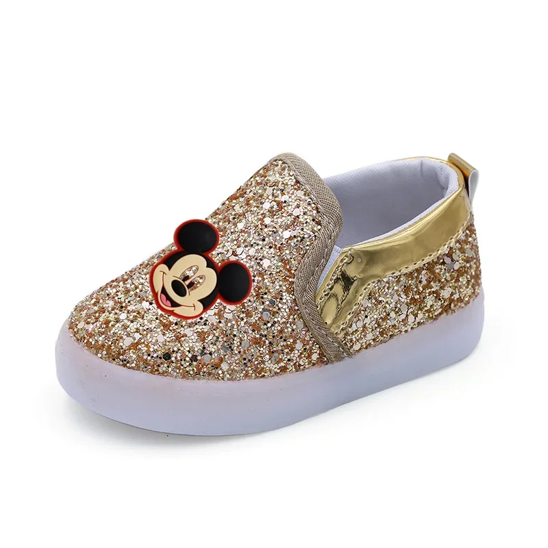 Disney Mickey mouse casual shoes 2021autumn new bright lights boys girls luminous sequin shoes LED flash children's shoes 6