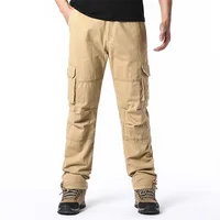 Large Pocket Loose Overalls Men's Outdoor Sports Jogging Military Tactical Pants Elastic Waist Pure Cotton Casual Work Pants - Image 4