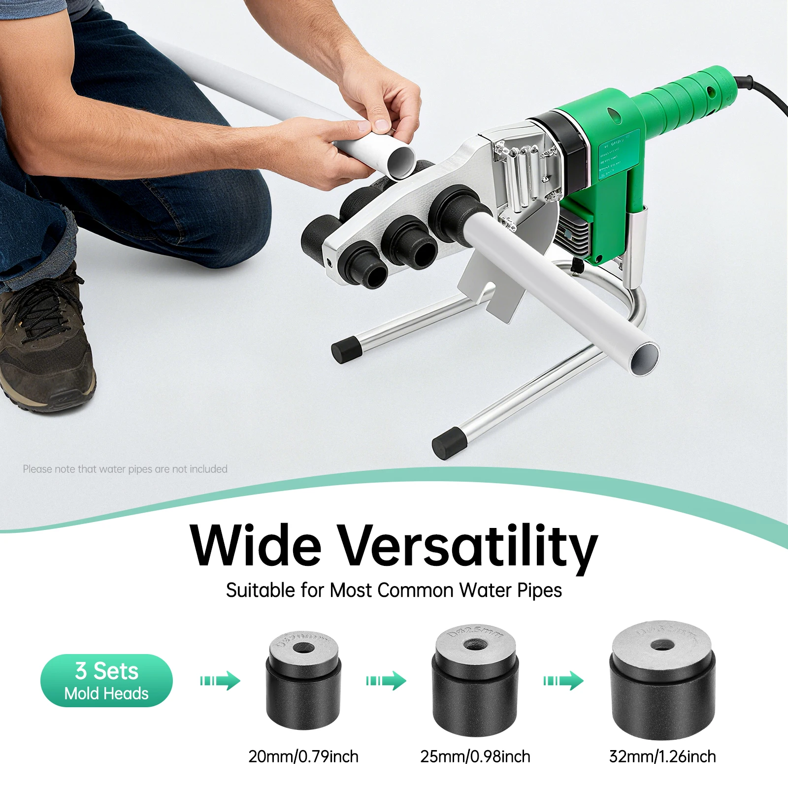 1500W 220V Rohrschweißgerät, Heißschmelzwerkzeug für PPR/PE/PP/HDPE/PPC Kunststoffrohre, Handgeführter Wasserrohrschweißer für den Heimgebrauch – Detail 5