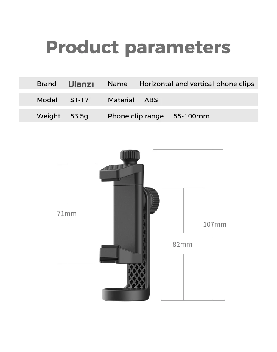 ST-17 360° Rotation Tripod Mount Holder Cell Phone Clip Mount Bracket Adapter fo