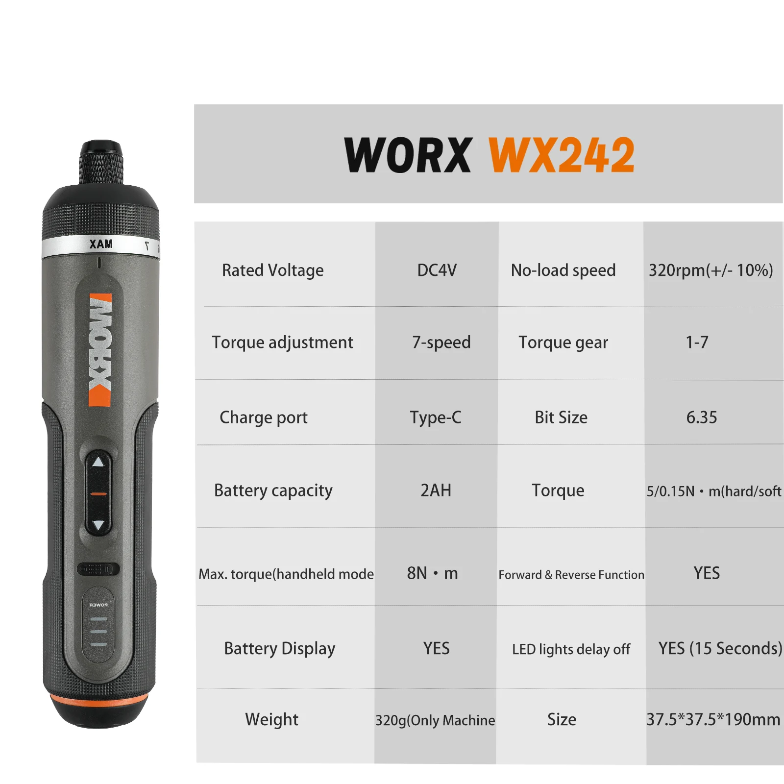 Electric Power Screwdriver Worx-mini 4V WX240 Wireless USB handle Drill Tool WX240.7/WX240/WX242