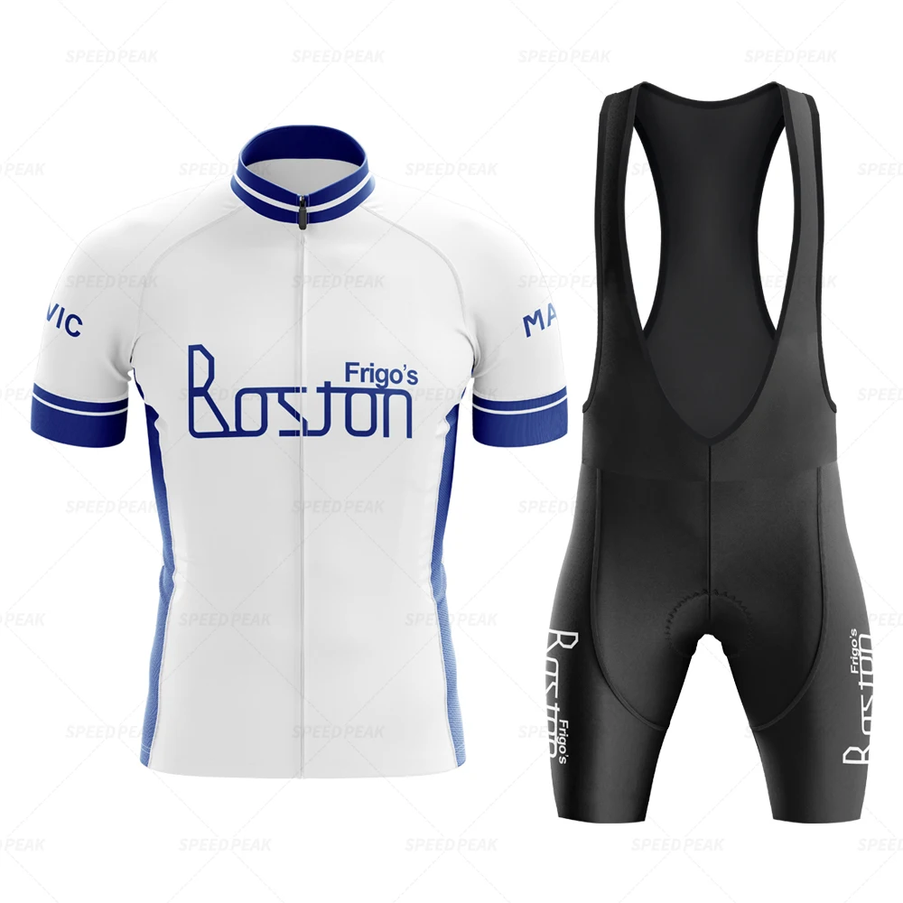 Boston Retro 1981 Competition White Cycling Jersey Set Classical Bicycle Suit Bike Short Sleeve Men Bib Shorts Clothes Por Team