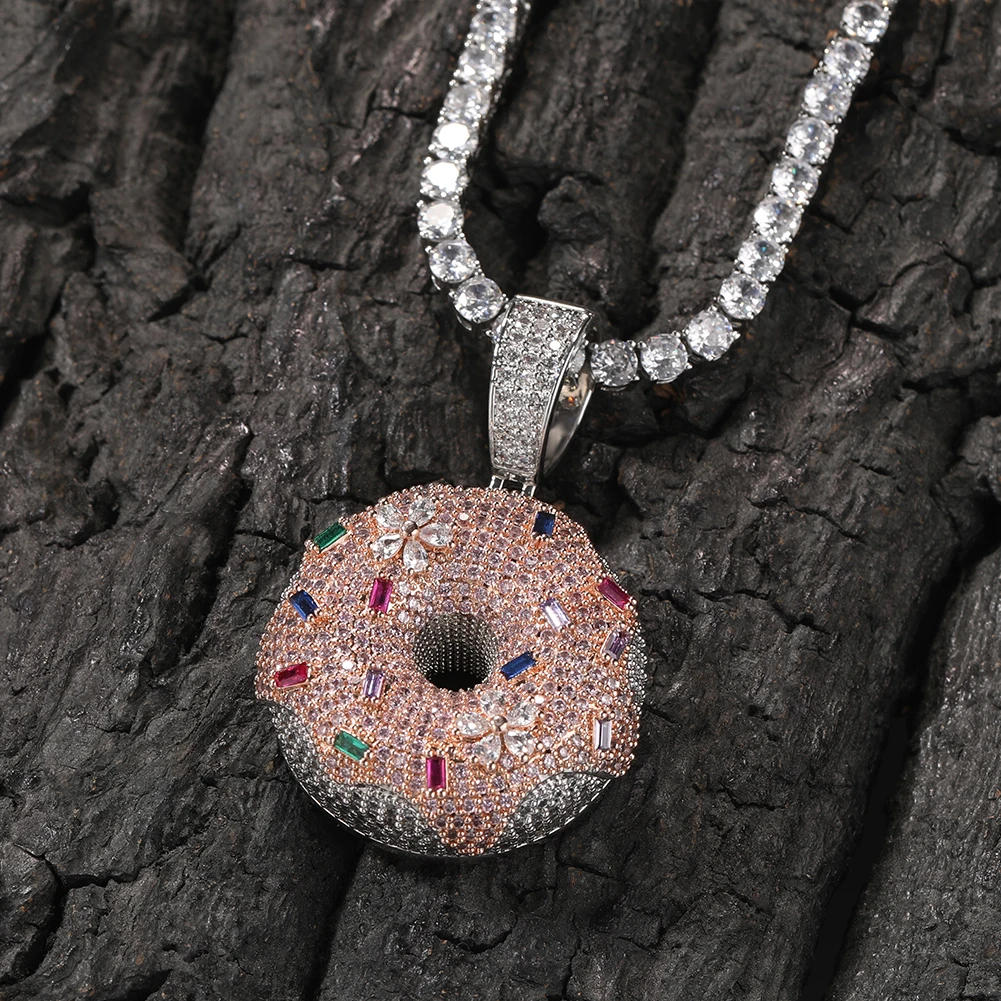 【King Ice】プレゼント ユニセックス Donut Pendant Necklace Pink Donut Necklace | Hip Hop Jewelry | King Ice