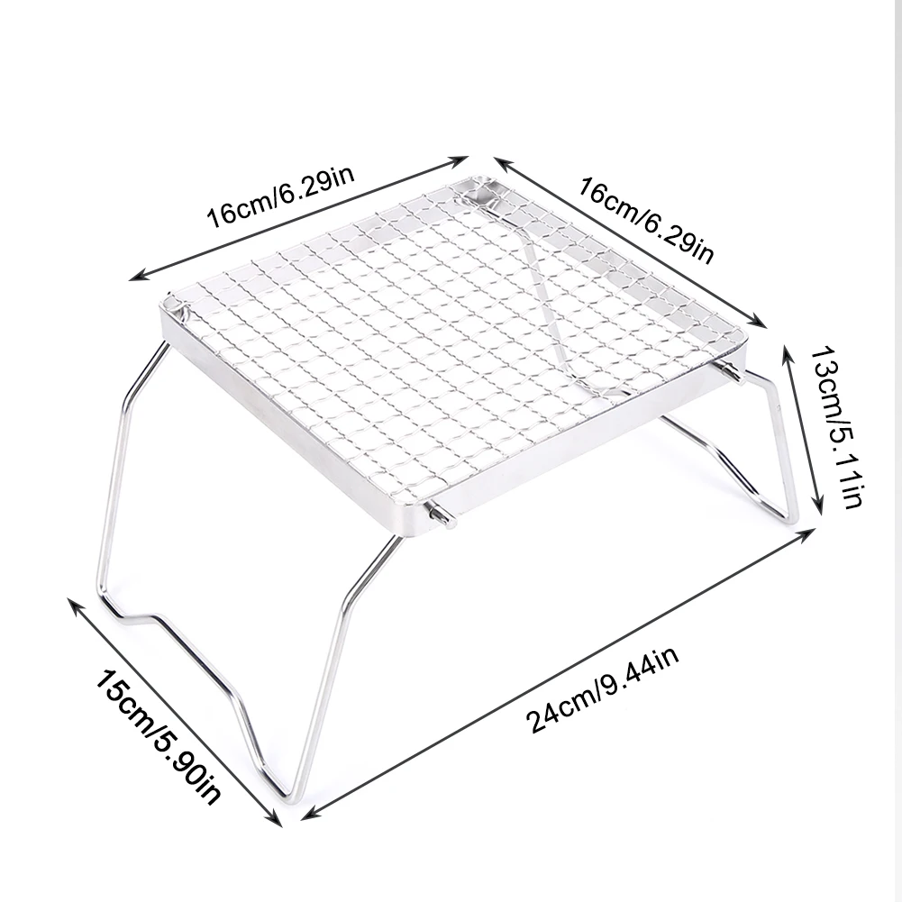 Folding BBQ Grill Rack Stainless Steel Foldable Stove Pot Rack Heat Resistance Barbecue Tray Holder for Outdoor Camping Hiking
