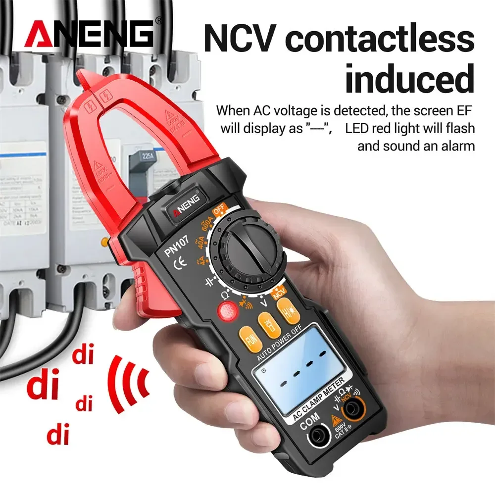 Digital Multimeter ANENG PN107 Clamp Meter Multimeter Digital AC Current Meter 600V AC Voltage True RMS 4000 Count Electrical Capacitance Ohm Test