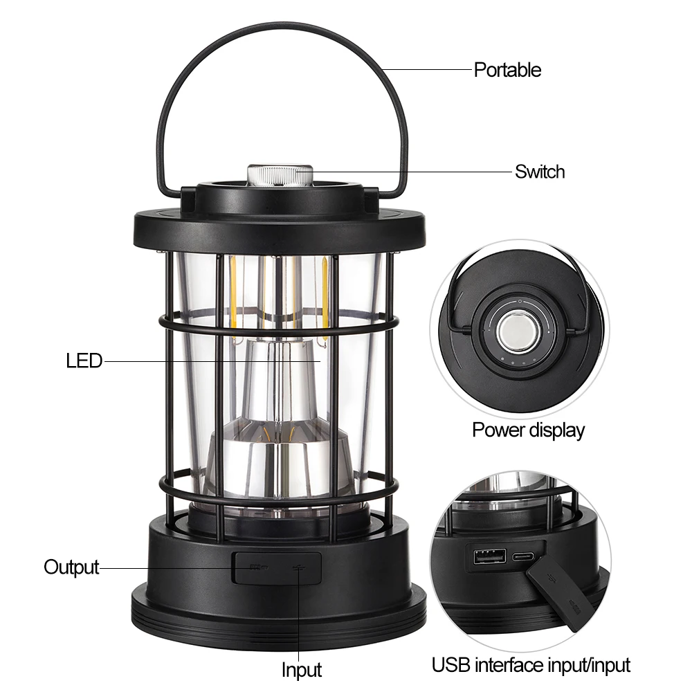 

Rechargeable Metal Camping Light LED Camping Lantern Battery Powered Hanging Knob Dimmable Candle Lamp For Outdoor Emergency