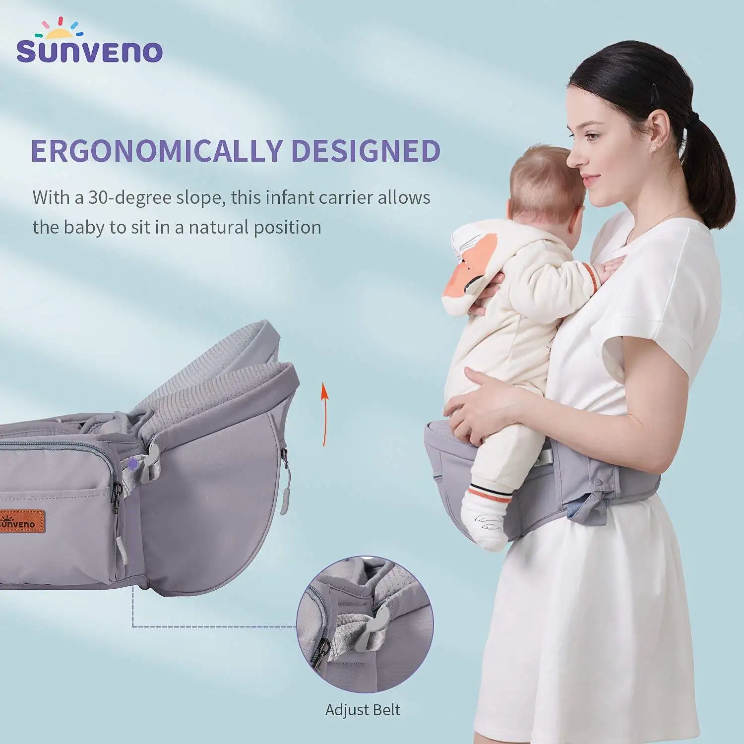 Sunveno Convinient Ergonomic Baby Carrier Infant Hip Seat Toddler Waist Seat Stool Carrier Baby Carrier Adjustable Comfortable 3